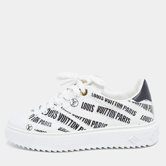 Louis Vuitton White/Black Leather Time Out Trainers Sneakers - Picture 2 of 9